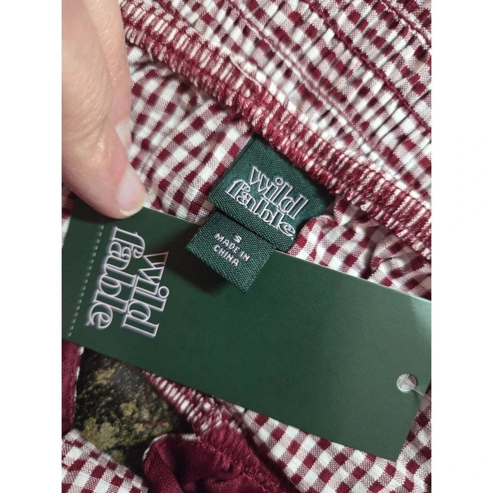 Wild Fable Maroon Gingham Smocked Tie Front Ruffle Mini Dress Small NWT